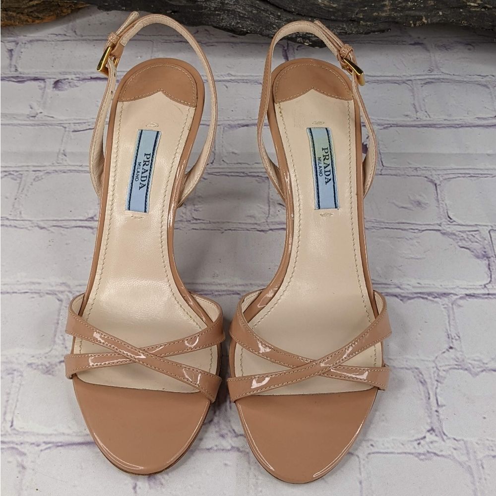Prada Nude Criss Cross Sling Back Sandals - Picture 2 of 9